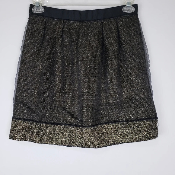 Loft Metallic Gold Black Mesh Overlay Skirt - Picture 1 of 6